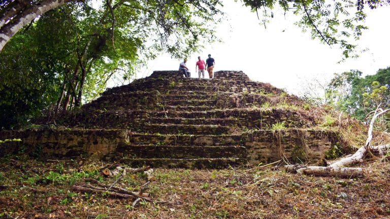 An ancient Mayan building at the site of Pacbitun -- part of a dig in Belize under the auspices of the Bronx Community College Geospatial Center -- is&nbsp;supervised by chemistry professor Sheldon Skagg,
