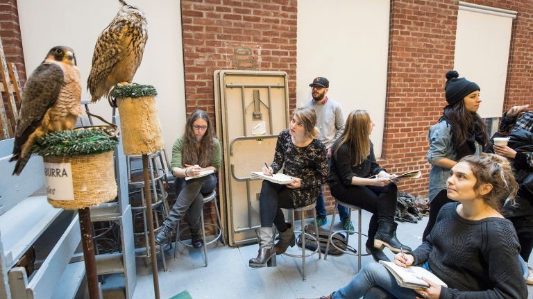 Art students at the New York Academy of Art in TriBeCa have the task of drawing anmials using live animal models during class on Tuesday, March 29, 2016.