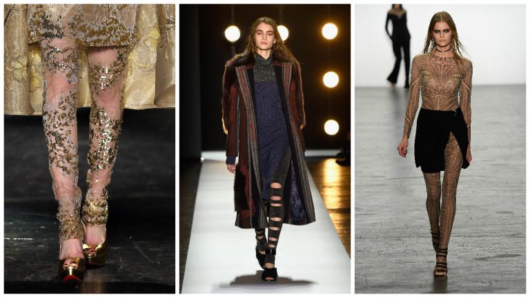 We couldn't take our eyes off models' legs. Decked out in slashed stockings, patterned hose or novelty boots, gams were an unexpected focal point.