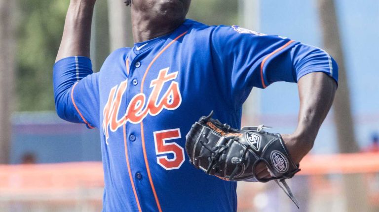New York Mets pitcher Rafael Montero throws a live batting session on Sunday Feb. 28, 2016 during a spring training workout in Port St. Lucie, Fla.