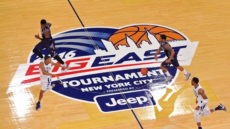 Georgetown guard D'Vauntes Smith-Rivera (4) carries the ball up the court against Villanova during the Big East Tournament at Madison Square Garden in New York, New York on Thursday, Mar 10, 2016. Big East Basketball Tournament between #8 Georgetown and #1 Villanova.