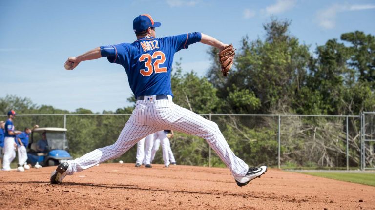 Mets pitcher Steven Matz throws a bullpen session during a spring training workout on Monday, Feb. 22, 2016 in Port St. Lucie, Fla.