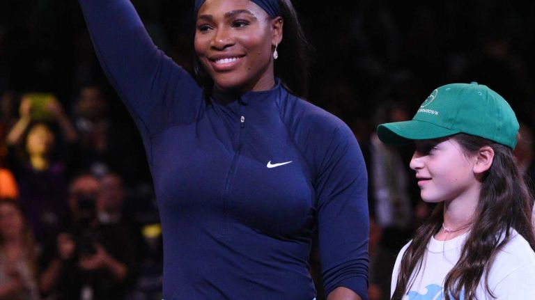 Serena Williams waves to the crowd during the 9th annual BNP Paribas Showdown at Madison Square Garden on Tuesday, March 8, 2016.