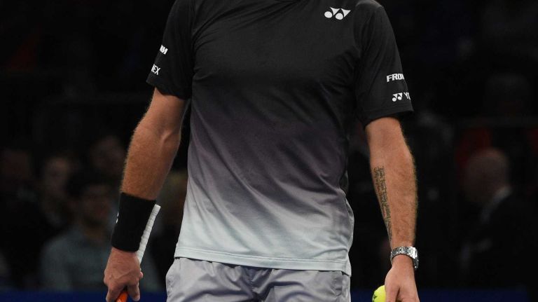 Stan Wawrinka reacts during his match against Gael Monfils during the 9th annual BNP Paribas Showdown at Madison Square Garden on Tuesday, March 8, 2016.