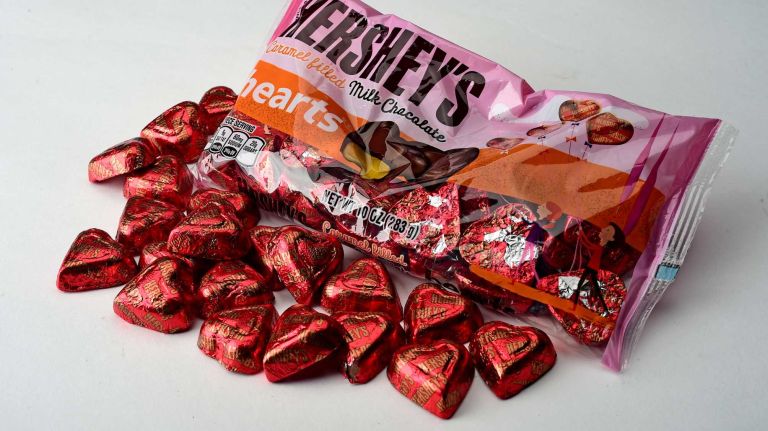 These Hershey's Hearts (suggested retail price, $3.99 per 10-ounce bag) taste as good as they look: The heart-shaped chocolates are filled with caramel.