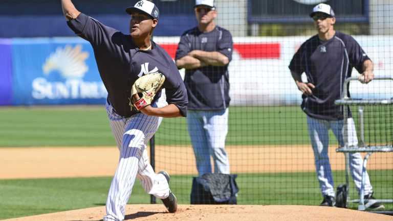 New York Yankees spring training 2016 92 New York Yankees' Ivan Nova throws live batting practice during spring training at George M. Steinbrenner Field in Tampa, Fla. on Feb. 28, 2016.