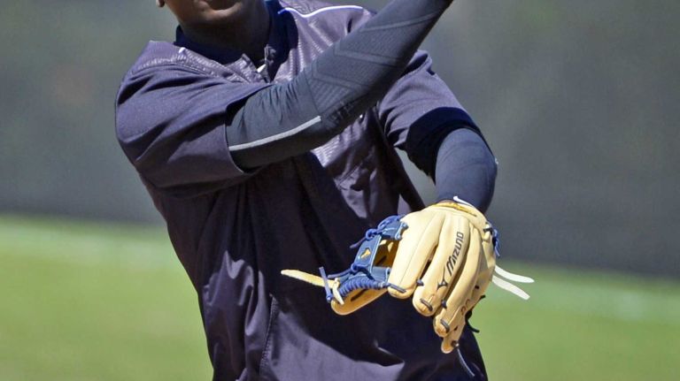 New York Yankees spring training 2016 95 New York Yankees' Didi Gregorius does drills during spring training at George M. Steinbrenner Field in Tampa, Fla. on Feb. 28, 2016.