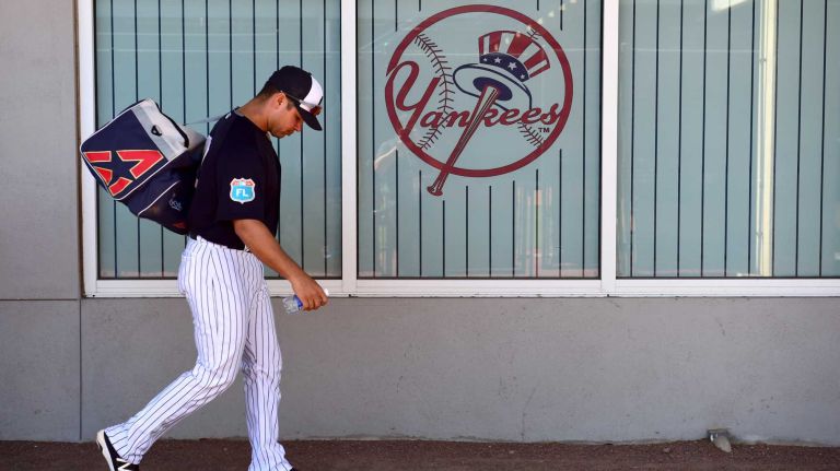 New York Yankees spring training 2016 109 New York Yankees' Eddy Rodriguez takes the field during spring training at George M. Steinbrenner Field in Tampa, Fla. on Feb. 28, 2016.
