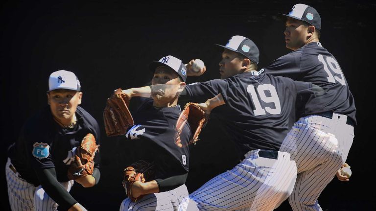 New York Yankees spring training 2016 110 New York Yankees' Masahiro Tanaka throws a single pitch in the bullpen during spring training at George M. Steinbrenner Field in Tampa, Fla. on Feb. 28, 2016.