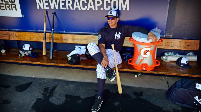 New York Yankees spring training 2016 112 New York Yankees' Alex Rodriguez sits in the dugout during spring training at George M. Steinbrenner Field in Tampa, Fla. on Feb. 28, 2016.