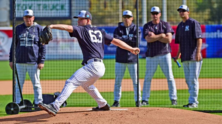 New York Yankees spring training 2016 137 New York Yankees' Kyle Haynes throws live batting practice during spring training at George M. Steinbrenner Field in Tampa, Fla. on Sunday, Feb. 21, 2016.