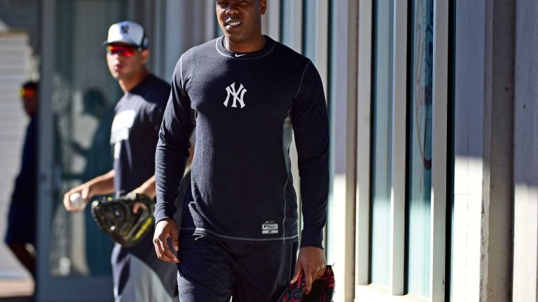 New York Yankees spring training 2016 155 New York Yankees' Aroldis Chapman takes the field to work out during the first day of spring training at George M. Steinbrenner Field in Tampa Fla. on Thursday, Feb. 18, 2016.