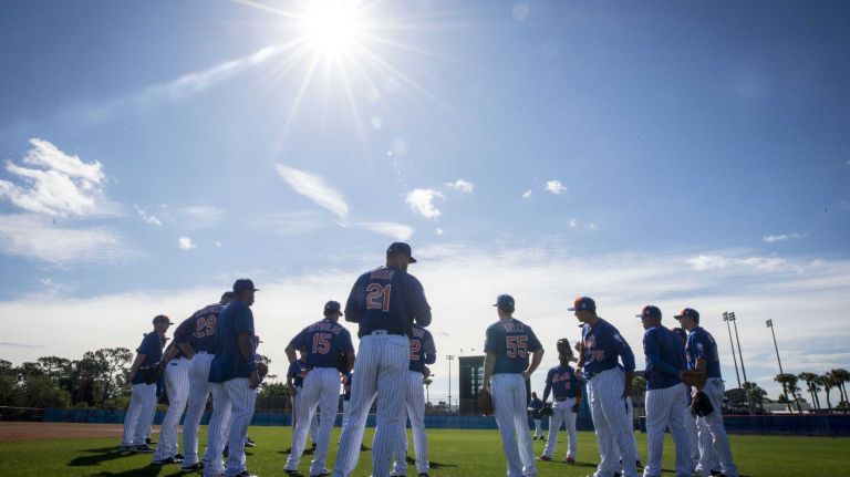 New York Mets players are seen on Sunday Feb. 28, 2016 during a spring training workout in Port St. Lucie, Fla.