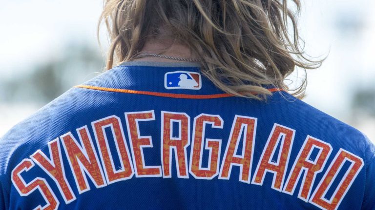 New York Mets pitcher Noah Syndergaard is seen on Sunday Feb. 28, 2016 during a spring training workout in Port St. Lucie, Fla.