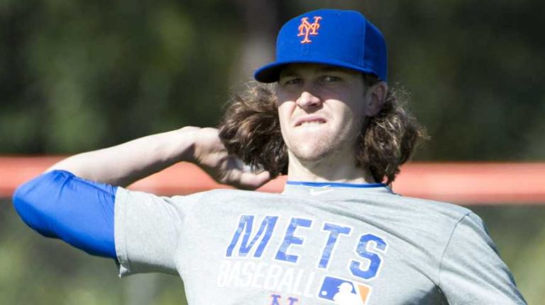 Mets pitcher Jacob deGrom throws during a spring training workout, Tuesday Feb 16, 2016 in Port St. Lucie, Florida.