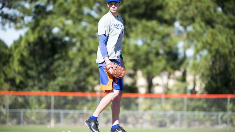 New York Mets pitcher Steven Matz looks on during a spring training workout, Wednesday, Feb. 17, 2016 in Port St. Lucie, Fla.