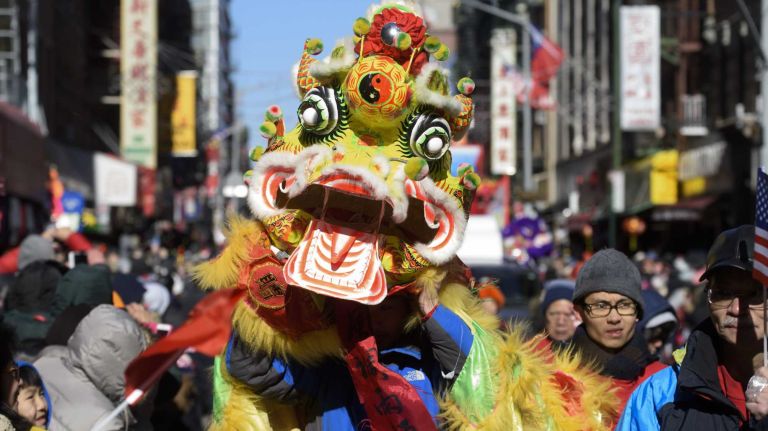 Participants and spectators welcome the Year of the Monkey, which began Monday, Feb. 8, 2016, during the annual Lunar New Year Parade in Manhattan's Chinatown on Sunday, Feb. 14, 2016. The monkey is the ninth of the 12-year cycle of animals that appear in the Chinese zodiac related to the Chinese calendar. 