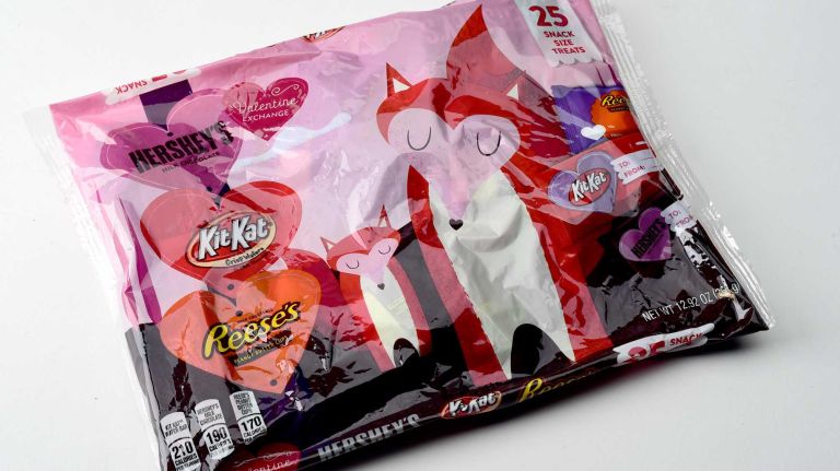 Each candy in the Hershey's, Reese's and Kit Kat Assortment Valentine's Exchange (suggested retail price, $5.99) comes with 