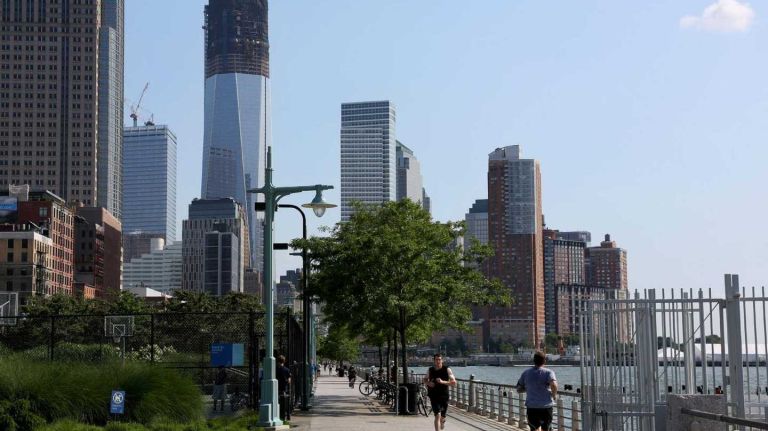 This is a view along Hudson River Park south of Pier 40.