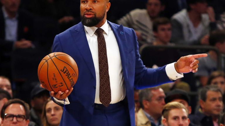 Knicks vs. Heat 29 Derek Fisher of the New York Knicks looks on in the first half against the Miami Heat at Madison Square Garden on Friday, Nov. 27, 2015 in New York City.