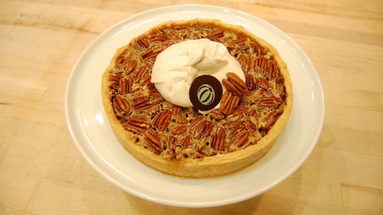 The finished product. Bouchon Bakery serves its pecan pie with a dollop of maple syrup whipped cream.