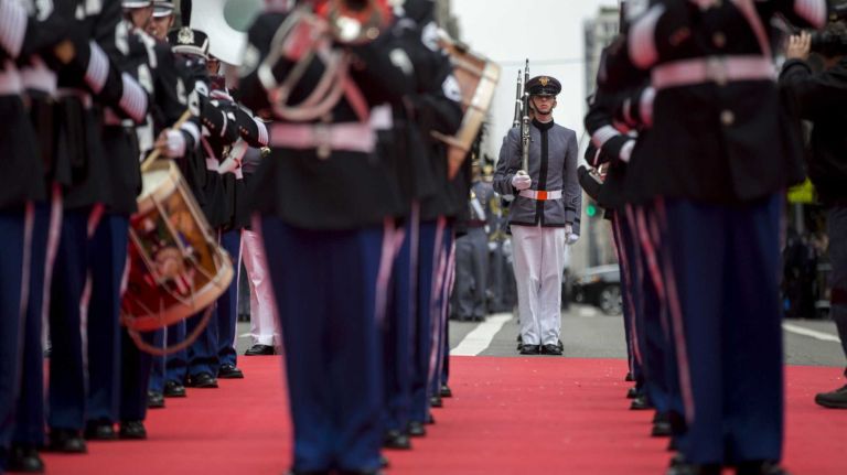 Participants march in the 96th annual New York City Veterans Day Parade in Lower Manhattan on Wednesday, Nov. 11, 2015.