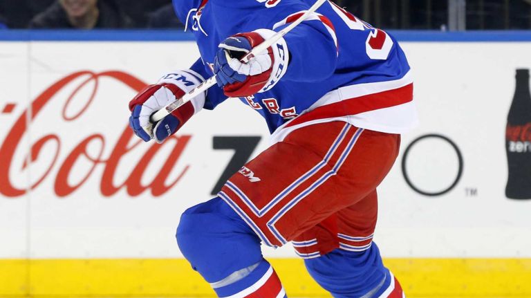 Emerson Etem of the New York Rangers skates in the first period against the Carolina Hurricanes at Madison Square Garden on Tuesday, Nov. 10, 2015.