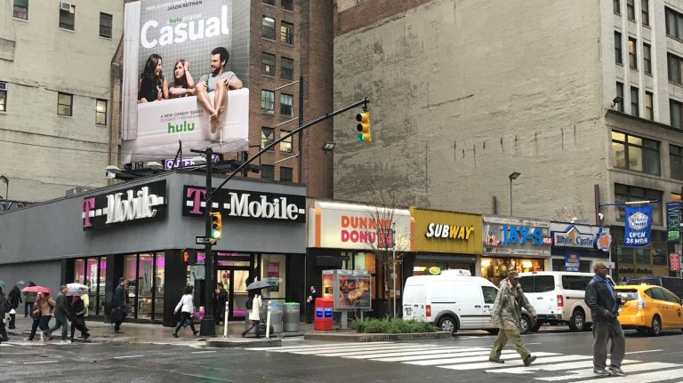 Just up the block is this collection of businesses, including a 24-hour White Castle! Check out the single-story, how often do you see that in NYC?