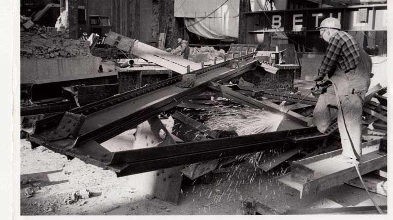 Heartbreaking photos of the demolition of the 1910 Penn Station, construction of Madison Square Garden 36 Steelworker Mickey Joy of Brooklyn uses a torch to cut through steel girders that had been part of the framework of the old Penn Station on Oct. 28, 1965.