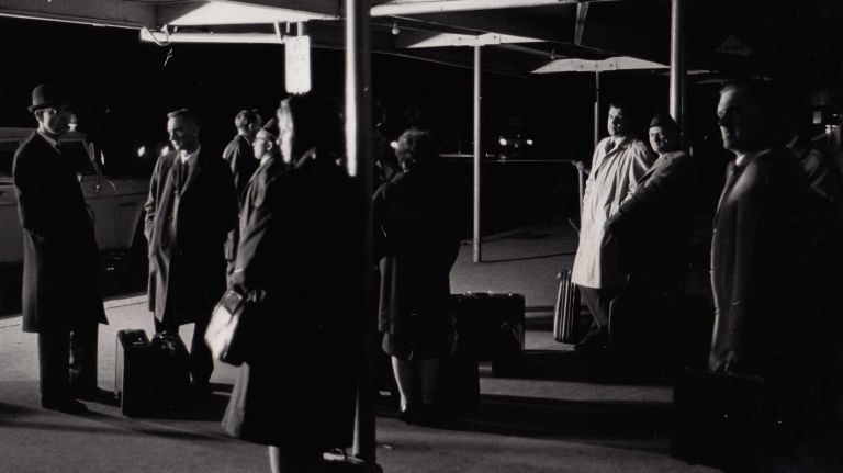 Air travelers line up for taxis at John F. Kennedy International Airport in Queens during the blackout on Nov. 9, 1965.