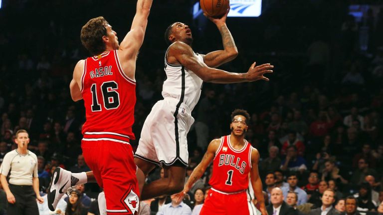 Nets vs. Bulls 29 Rondae Hollis-Jefferson #24 of the Brooklyn Nets goes to the hoop for a basket in the first half against Pau Gasol #16 of the Chicago Bulls at Barclays Center on Wednesday, Oct. 28, 2015 in Brooklyn, New York.