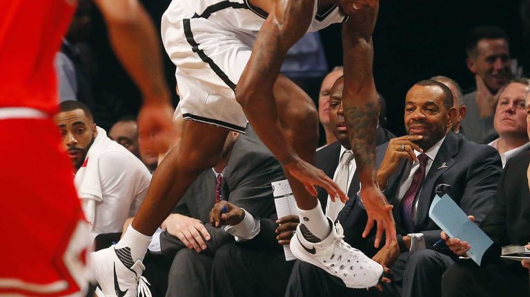 Nets vs. Bulls 38 Rondae Hollis-Jefferson #24 of the Brooklyn Nets tries to stay in bounds during the first half against the Chicago Bulls at Barclays Center on Wednesday, Oct. 28, 2015 in Brooklyn, New York.