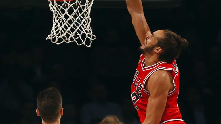 Nets vs. Bulls 40 Joakim Noah #13 of the Chicago Bulls attempts a dunk in the first half against the Brooklyn Nets at Barclays Center on Wednesday, Oct. 28, 2015 in Brooklyn, New York.