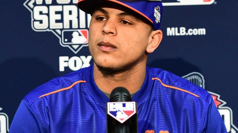 World Series Game 2: Mets vs. Royals 88 New York Mets center fielder Juan Lagares (12) speaks to media before Game 2 of the World Series against the Kansas City Royals at Kauffman Stadium on Tuesday, Oct. 28, 2015.