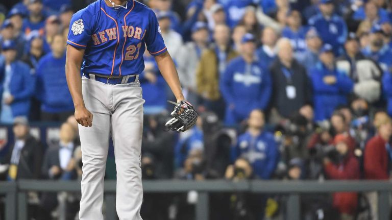 World Series Game 1: Mets vs. Royals 79 New York Mets relief pitcher Jeurys Familia (27) reacts after the game tying homer by Kansas City Royals left fielder Alex Gordon (4) in the ninth inning during Game 1 of the World Series against the Kansas City Royals at Kauffman Stadium on Tuesday, Oct. 27, 2015.