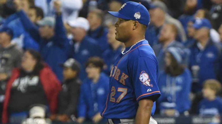 World Series Game 1: Mets vs. Royals 81 New York Mets relief pitcher Jeurys Familia reacts after the game-tying homer by Kansas City Royals leftfielder Alex Gordon in the ninth inning during Game 1 of the World Series at Kauffman Stadium on Tuesday, Oct. 27, 2015.