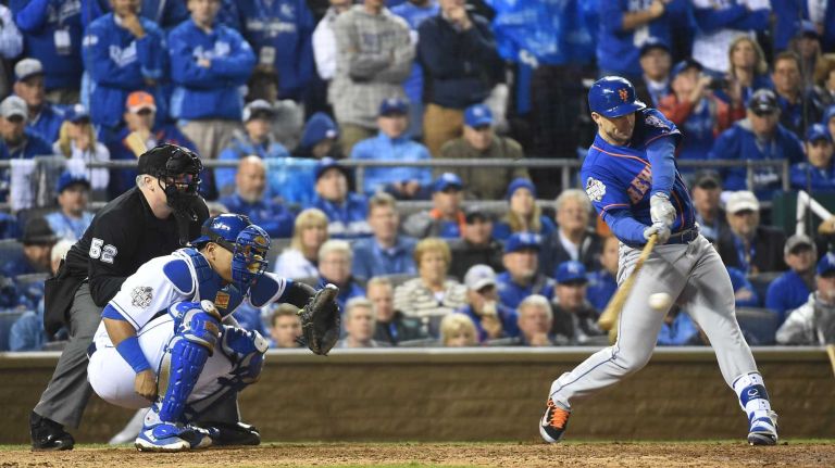 World Series Game 1: Mets vs. Royals 93 New York Mets third baseman David Wright (5) with the single in seventh inning during Game 1 of the World Series against the Kansas City Royals at Kauffman Stadium on Tuesday, Oct. 27, 2015.