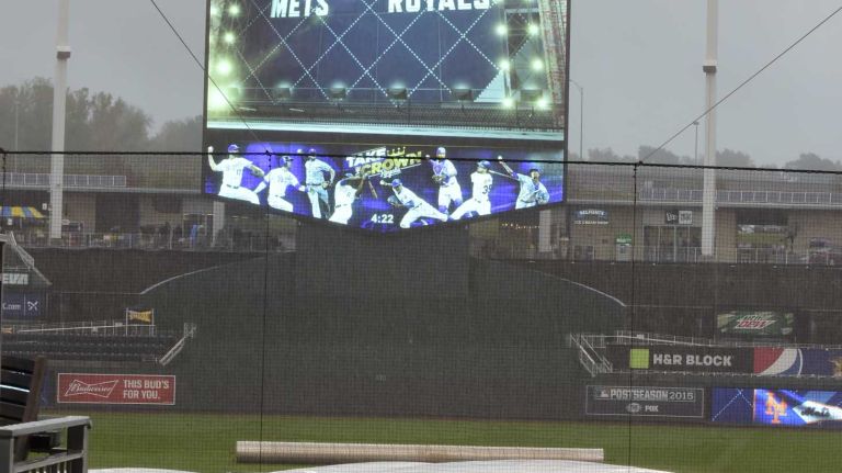 World Series Game 1: Mets vs. Royals 142 The rain is falling at Game 1 of the World Series against the Kansas City Royals at Kauffman Stadium on Tuesday, Oct. 27, 2015.
