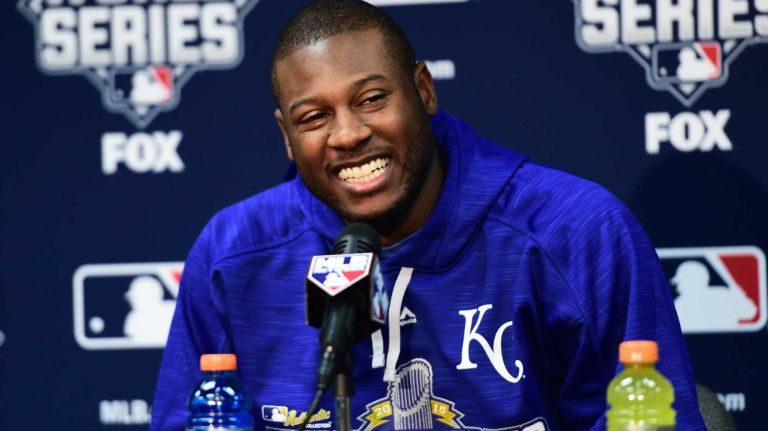 World Series Game 1: Mets vs. Royals 150 Kansas City Royals center fielder Lorenzo Cain (6) speaks at press conference during Game 1 of the World Series against the Kansas City Royals at Kauffman Stadium on Tuesday, Oct. 27, 2015.