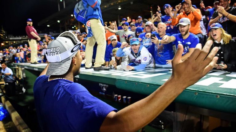 New York Mets Jeurys Familia as he celebrates his victory in Game 4 of the NLCS against the Chicago Cubs at Wrigley Field on Wednesday, Oct. 21, 2015.