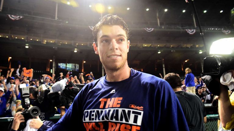 New York Mets Steven Matz as he celebrates his victory in Game 4 of the NLCS against the Chicago Cubs at Wrigley Field on Wednesday, Oct. 21, 2015.