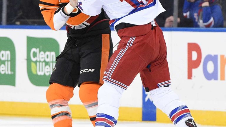 Rangers fights in 2015-16 NHL season 16 New York Rangers left wing Tanner Glass fights with Philadelphia Flyers center Ryan White in the first period of an NHL hockey game at Madison Square Garden on Sunday, Feb. 14, 2016.