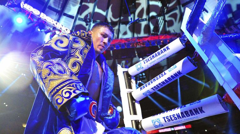 Middleweight Gennady Golovkin enters the ring prior to his bout against David Lemieux during World Championship Boxing at Madison Square Garden in New York, New York on Saturday, Oct 17, 2015.