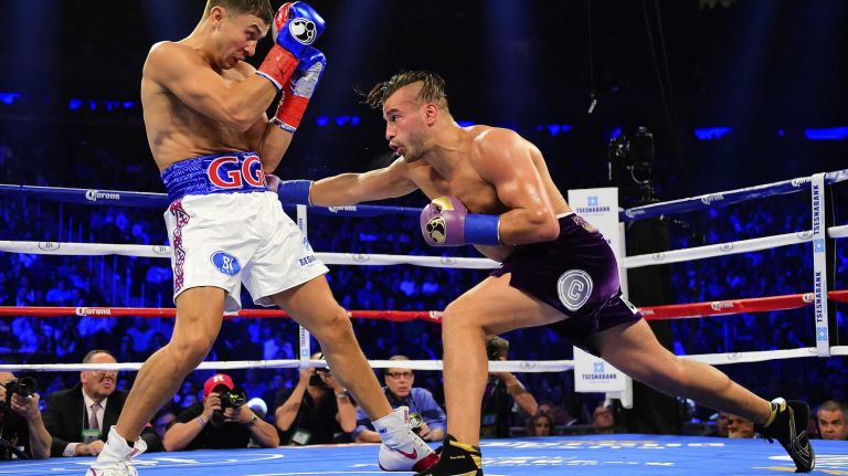 Middleweight Gennady Golovkin (left) fights against David Lemieux during World Championship Boxing at Madison Square Garden in New York, New York on Saturday, Oct 17, 2015.