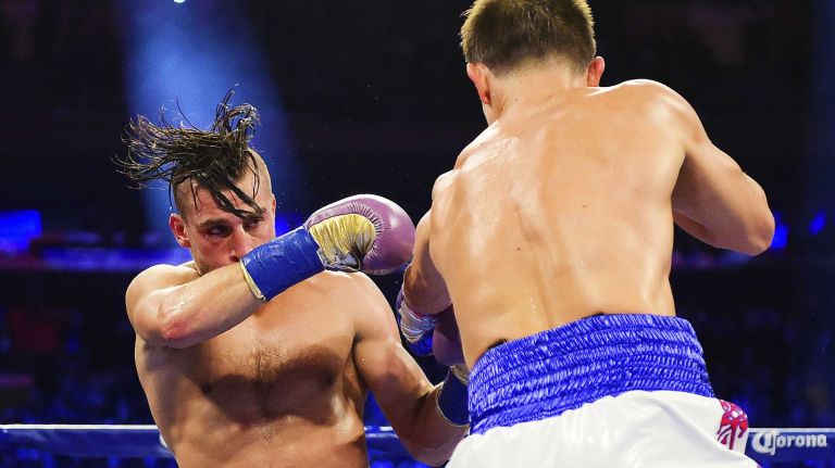 Middleweight Gennady Golovkin (right) fights against David Lemieux during World Championship Boxing at Madison Square Garden in New York, New York on Saturday, Oct 17, 2015.