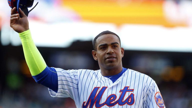 Yoenis Cespedes 14 Yoenis Cespedes #52 of the New York Mets tips his cap to the fans as he leaves a game against the Washington Nationals in the seventh inning at Citi Field on Sunday, Oct. 4, 2015 in the Queens Borough of New York City.