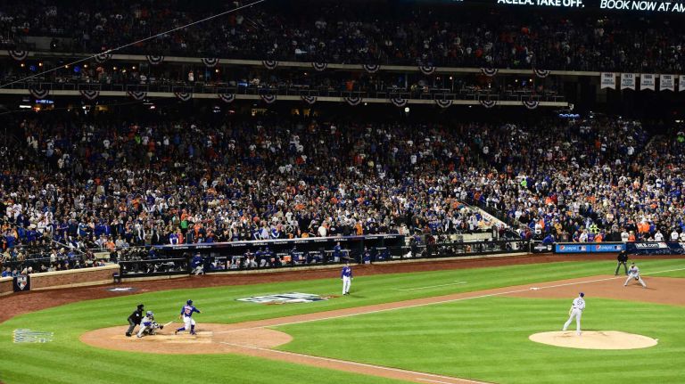New York Mets center fielder Yoenis Cespedes (52) smacks a three-run home run in the 4th inning against the Los Angeles Dodgers at Citi Field in Queens during Game 3 of the NLDS on Monday, Oct. 12, 2015