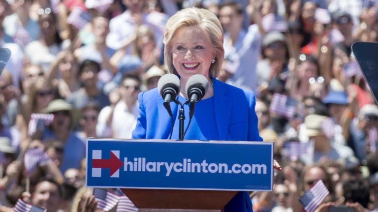 Presidential hopeful Hillary Rodham Clinton kicking off her official campaign from Franklin D. Roosevelt Four Freedoms Park on Roosevelt Island in New York City Saturday, June 13, 2015.