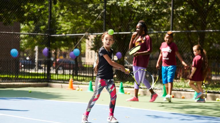 Kings County Tennis League brings free lessons and a place to play to Brooklyn kids 1 Katelynn Espinosa, 7, enjoys the renovated tennis court at the Sumner Houses in Brooklyn.