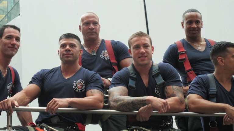 The faces of the 2015 Calendar of Heroes trade in their fire trucks for a double-decker bus, with cover model Joseph Conforti of Ladder Co. 163 on the side.